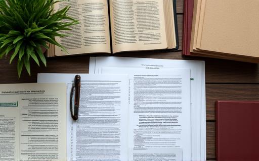 Documenti legali e normative su una scrivania di legno.